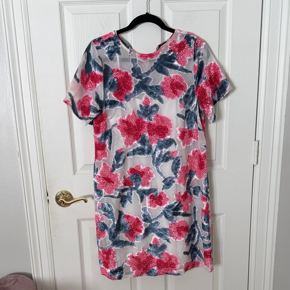 Frances Valentine Pink and Gray Floral Mini Dress NWOT MEDIUM